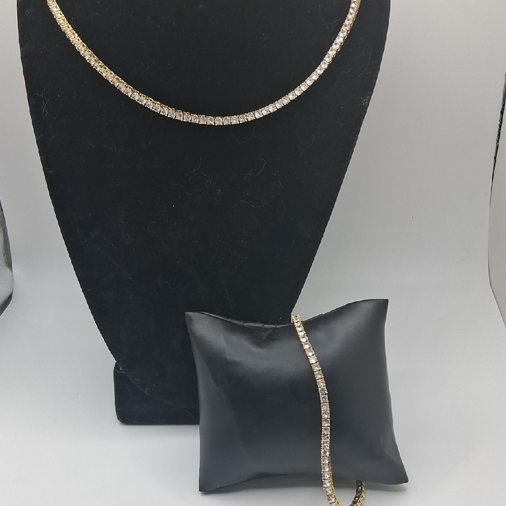 Elegant Gold Tennis Necklace and Bracelet Set